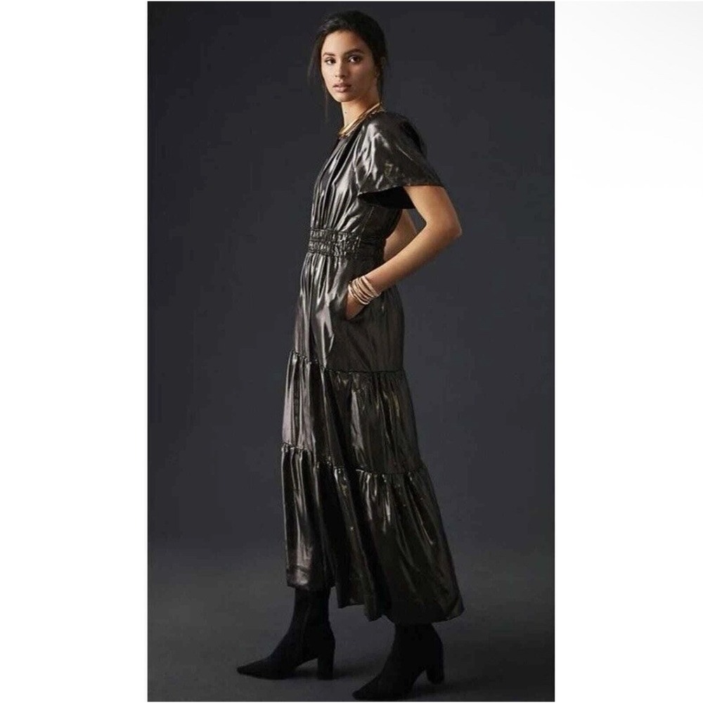 Anthropologie The Somerset Maxi Dress 2X Silver Metallic Shine Edition